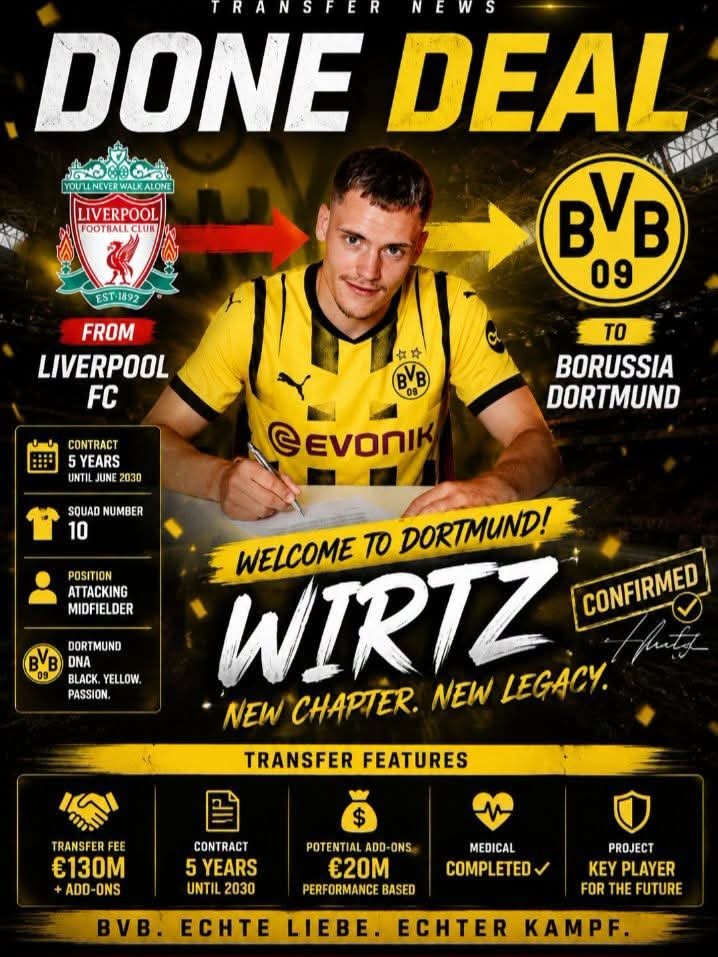 🚨Borussia Dortmund verpflichtet Florian Wirtz vom FC Liverpool – ein Transfer, der Europa erschüttert