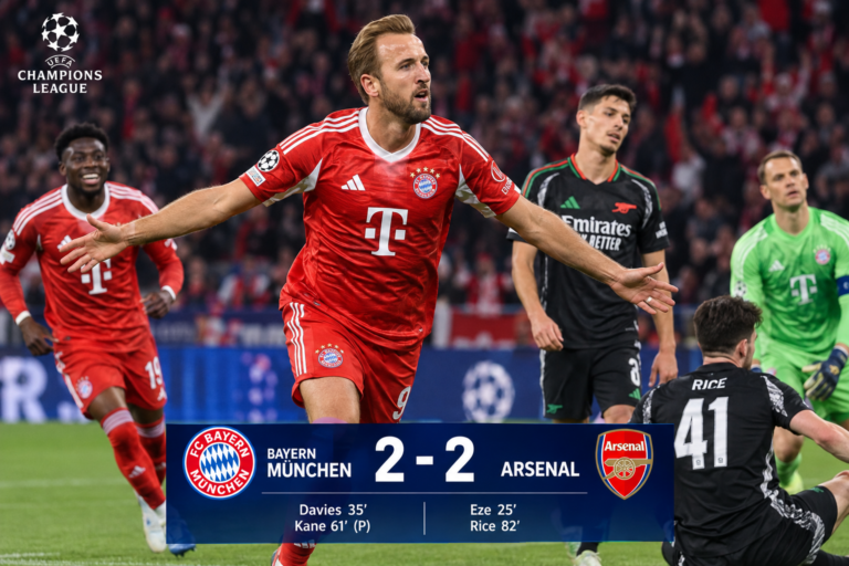 Bayern München muss sich nach dramatischem 2:2 gegen Arsenal mit einem Punkt zufriedengeben – Harry Kane glänzt im Champions-League-Thriller